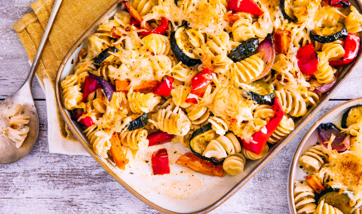 Gratin de pâtes aux légumes rôtis