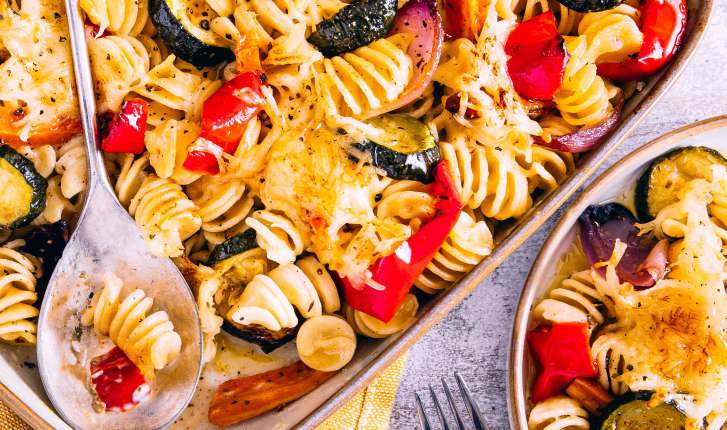 Gratin de pâtes aux légumes rôtis