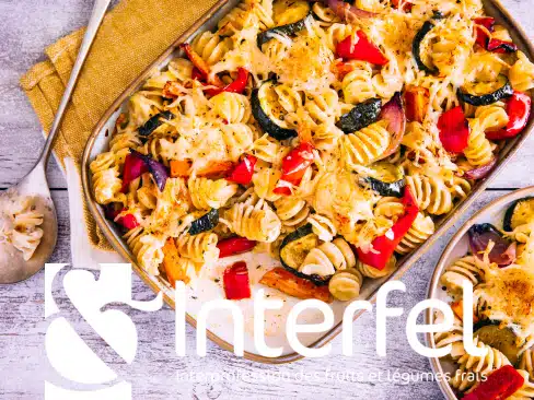 Gratin de pâtes aux légumes rôtis