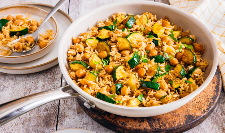 Riz aux pois chiches, courgettes et cumin